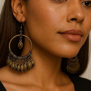 Paparazzi Antique Brass Chandelier Hoop Earrings – Boho Dangle Statement Jewelry